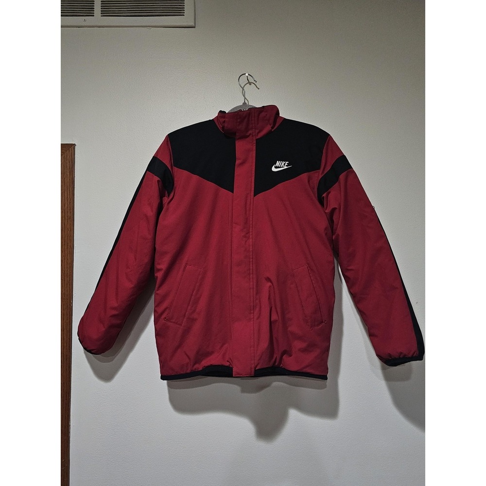 Nike Jacket Youth Large 14-16 Red Black Reversible Fleece Puffer Hooded